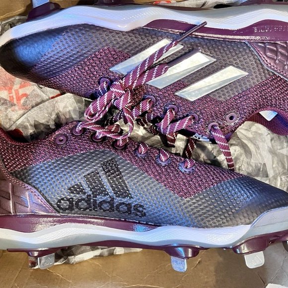 NEW ADIDAS POWER ALLEY 5 Metal Cleats Maroon Silver Baseball Softball Mens 7.5 - Picture 1 of 4